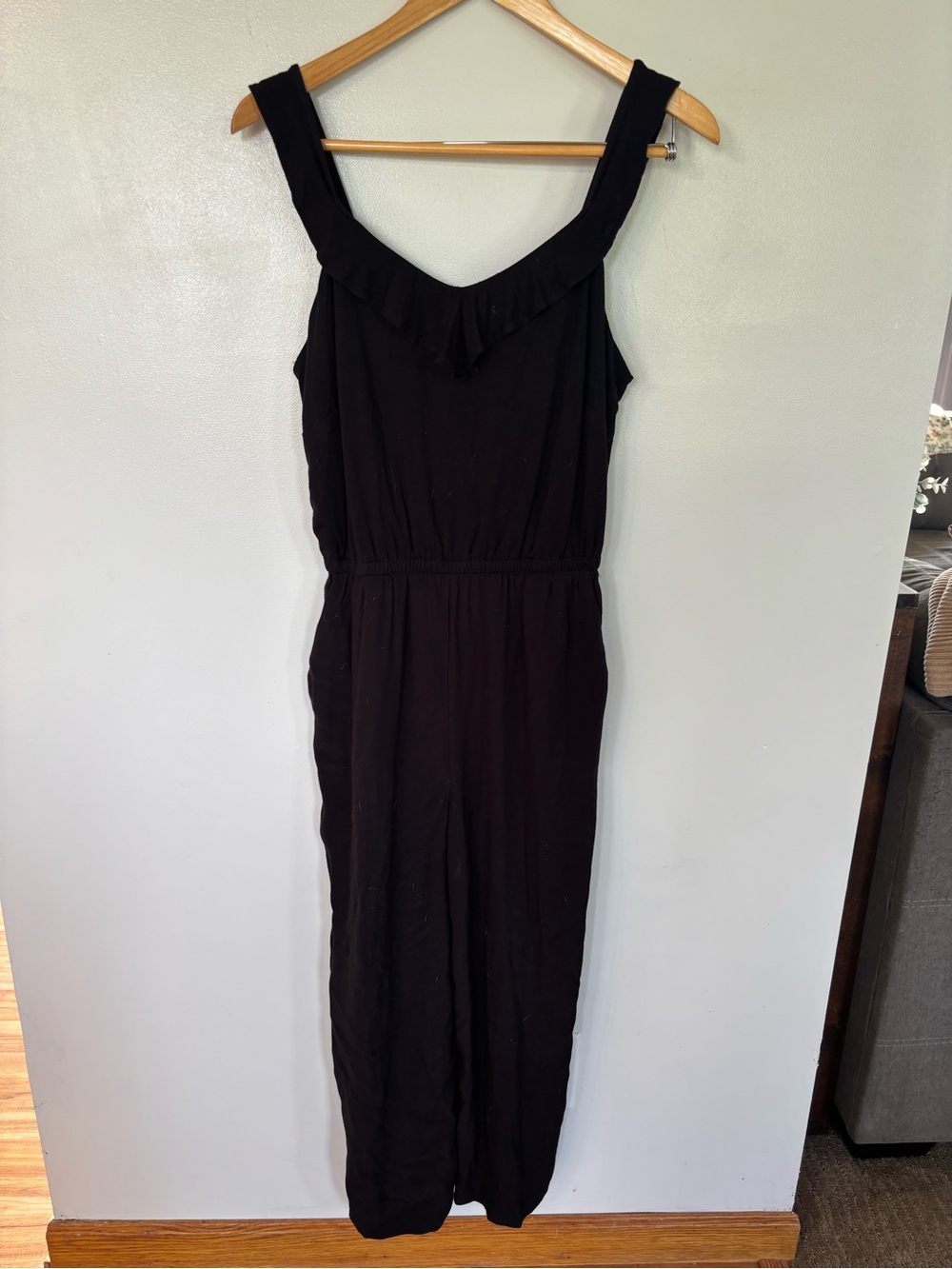LOFT Black Maxi Jumpsuit with Ruffle Neck